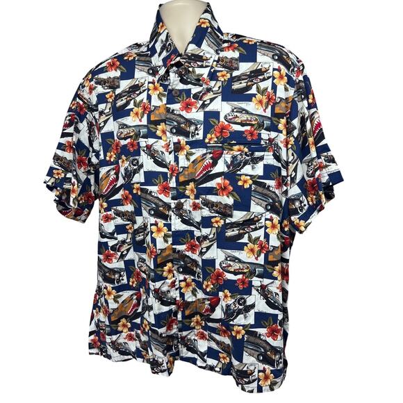 Cruizin Wear Vintage War Planes Button Front Shirt All Over Print XL Pocket USA - Picture 1 of 8